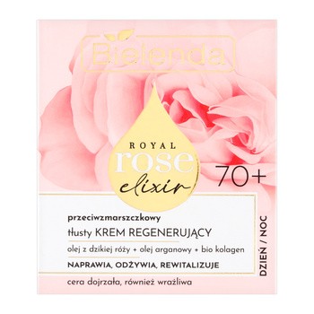 Bielenda Royal Rose Elixir, przeciwzmarszczkowy tłusty krem regenerujący 70+, 50 ml