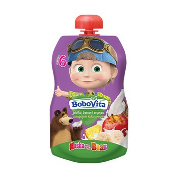 BoboVita Masza i Niedźwiedź, mus jabłko, banan i ananas z napojem kokosowym, 6 m+, 100 g