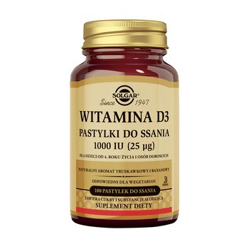 Solgar Witamina D3 1000 IU, pastylki do ssania, 100 szt.