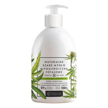 Barwa, Naturalne szare mydło hipoalergiczne, potasowe z konopią, płyn, 450 ml
