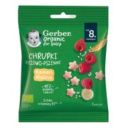 Gerber Organic, chrupki ryżowo-pszenne, banan, malina, 8 m+, 7 g