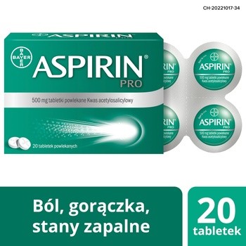 Aspirin Pro, 500 mg, tabletki powlekane, 20 szt.