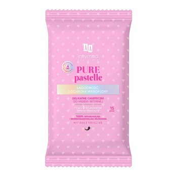 AA Intymna Pure Pastelle, delikatne chusteczki do higieny intymnej, 15 szt.
