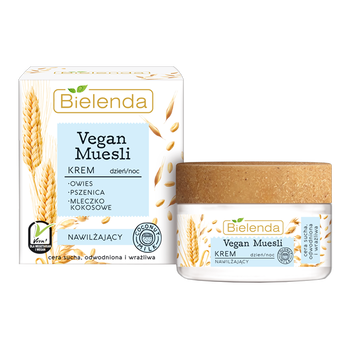 Bielenda, Vegan Muesli, Pszenica + Owies + Mleczko Kokosowe, krem nawilżający, 50 ml