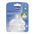 Chicco Natural Feeling, smoczek na butelkę, silikonowy, trójprzepływowy, 2 szt.