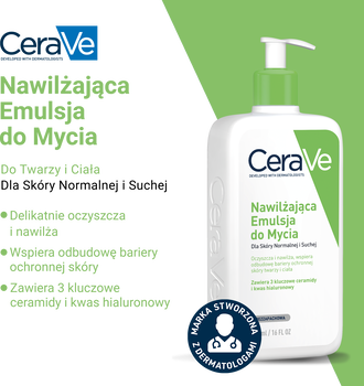CeraVe, nawilżająca emulsja do mycia dla skóry normalnej i suchej, 473 ml