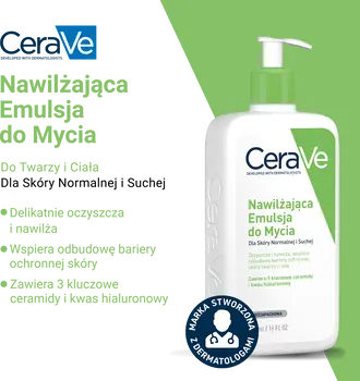CeraVe, nawilżająca emulsja do mycia dla skóry normalnej i suchej, 473 ml