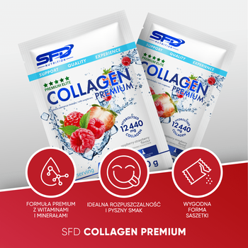 SFD Collagen Premium, proszek, smak malinowo-truskawkowy, 20 g