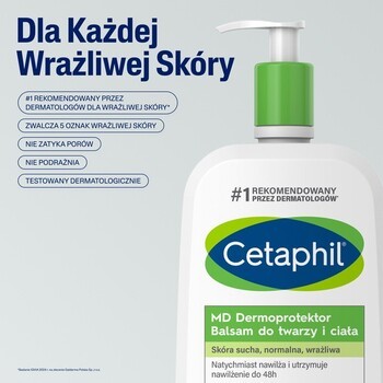 Zestaw Cetaphil 2 x 1 l, Cetaphil EM, emulsja micelarna do mycia + Cetaphil MD Dermoprotektor, balsam do twarzy i ciała