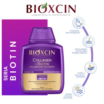 Bioxcin Collagen & Biotin, Szampon wzmacniająco – odbudowujący, dodający objętości, 300 ml