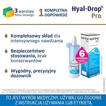 Hyal-Drop Pro, nawilżające krople do oczu, 10 ml