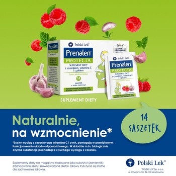 Prenalen Protecta, saszetki z proszkiem, smak malinowy, 14 szt.