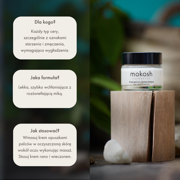 Mokosh, korygujący krem pod oczy, zielona herbata, mini, 15 ml