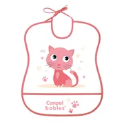 Canpol Babies, śliniak zmywalny miękki CUTE ANIMALS kotek, różowy, 1 szt.