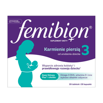 Femibion 3 Karmienie Piersią Cholina, DHA, Kwas Foliowy Plus, tabletki powlekane + kapsułki miękkie, 28 szt. + 28 szt.