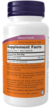 Now Foods Alpha Lipoic Acid 250 mg, kapsułki, 60 szt.