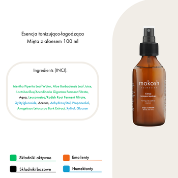 Mokosh, tonująco-łagodząca esencja Mięta z aloesem, 100 ml