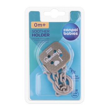 Canpol Babies, łańcuszek do smoczka uspokajającego I LOVE MUMMY, szary, 1 szt.