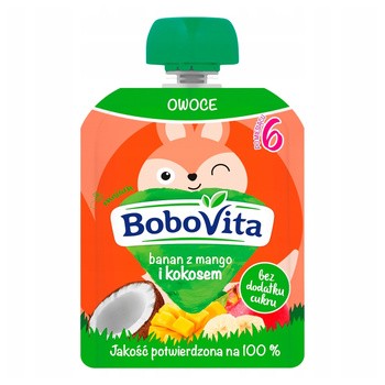 BoboVita, banan z mango i kokosem, mus, 6 m+, 80 g