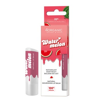 4Organic, naturalny odżywczy balsam do ust, Watermelon, 5 g
