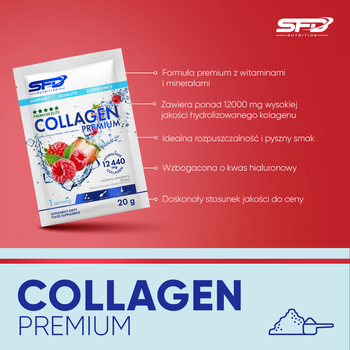SFD Collagen Premium, proszek, smak malinowo-truskawkowy, 20 g