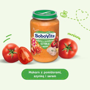 BoboVita, obiadek makaron z pomidorami, szynką i serem, 8 m+, 190 g