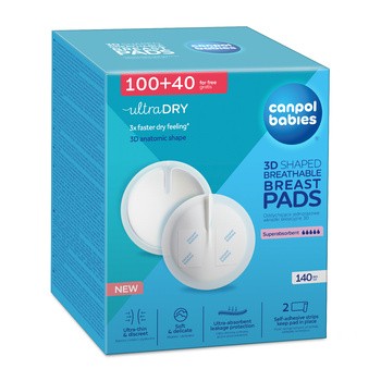 Canpol Babies Ultra Dry, oddychające ultrachłonne wkładki laktacyjne 3D, 140 szt.