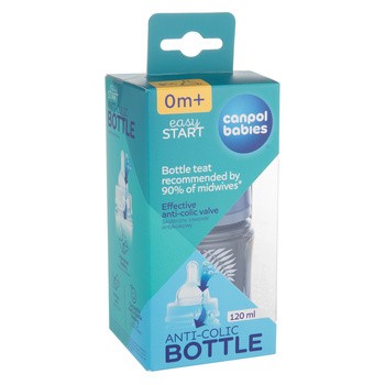 Canpol Babies EasyStart Gold, butelka antykolkowa, niebieska, 120 ml, 1 szt.
