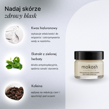 Mokosh, korygujący krem pod oczy, zielona herbata, mini, 15 ml
