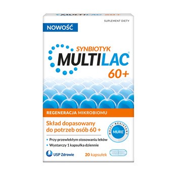 Multilac 60+, kapsułki, synbiotyk (probiotyk + prebiotyk), 20 szt.