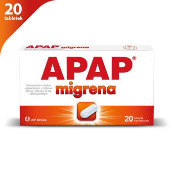Apap migrena, 250 mg + 250 mg + 65 mg, tabletki powlekane, 20 szt.