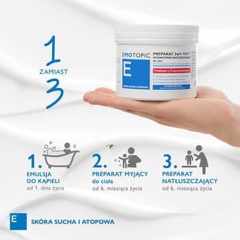Emotopic Med+, preparat 3w1 intensywnie natłuszczający do ciała, do stosowania w AZS, łuszczycy, egzemie, 500 ml