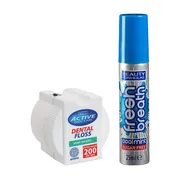 Zestaw Beauty Formulas, odświeżacz do ust, cool mint, 25 ml + Active, nić dentystyczna, miętowa woskowana, 200 m