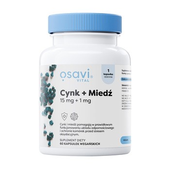 Osavi Cynk + Miedź, 15 mg + 1 mg, kapsułki twarde, 60 szt.