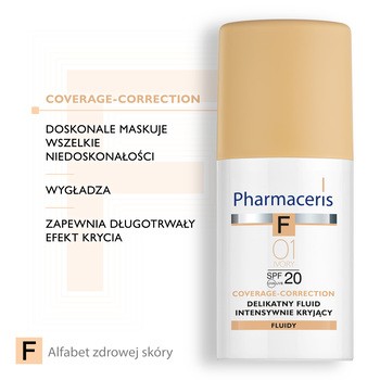 Pharmaceris F, delikatny fluid intensywnie kryjący, Ivory 01, SPF 20, 30 ml