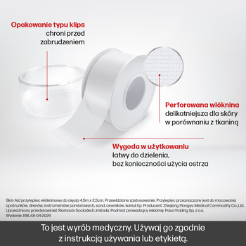 Skin Aid, przylepiec włókninowy do cięcia, 2,5 cm x 4,5 m, 1 szt.