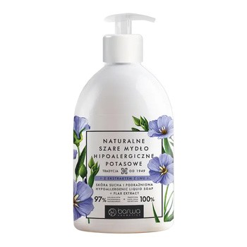 Barwa, Naturalne szare mydło hipoalergiczne potasowe z lnem, płyn, 450 ml