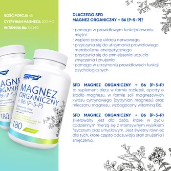SFD Magnez Organiczny + B6 (P-5-P), tabletki, 180 szt.