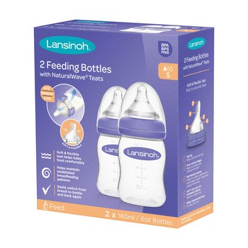 Lansinoh, butelka ze smoczkiem NaturalWave, rozmiar S, 160 ml, 2 szt.