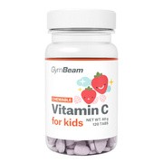 GymBeam Witamina C do ssania dla dzieci, tabletki, smak truskawkowy, 120 szt.