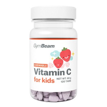GymBeam Witamina C do ssania dla dzieci, tabletki, smak truskawkowy, 120 szt.