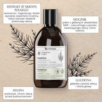 Vis Plantis Pharma Care, szampon do włosów zniszczonych, skrzyp + mocznik, 500 ml