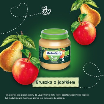 BoboVita Bio, deserek gruszka z jabłkiem, 5 m+, 125 g