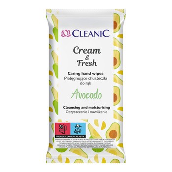 Cleanic Cream&Fresh Avocado, chusteczki nawilżane do rąk, 15 szt.