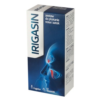 Irigasin, zestaw do płukania nosa i zatok, 12 saszetek + irygator 