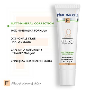 Pharmaceris F, mineralny dermo-fluid matujący SPF 30, 10 Light, 30 ml
