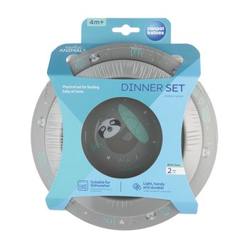 Canpol Babies, zestaw naczyń 2 elementy, EXOTIC ANIMALS, szary, 1 szt.