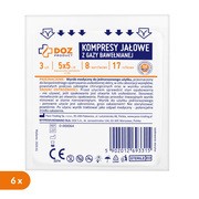 Zestaw 6x DOZ PRODUCT, kompresy jałowe z gazy bawełnianej, 17-nitkowe, 8-warstwowe, 5 cm x 5 cm, 3 szt.