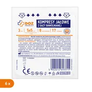 Zestaw 6x DOZ PRODUCT, kompresy jałowe z gazy bawełnianej, 17-nitkowe, 8-warstwowe, 5 cm x 5 cm, 3 szt.