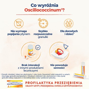 Oscillococcinum na przeziębienie i grypę, granulki, 6 dawek